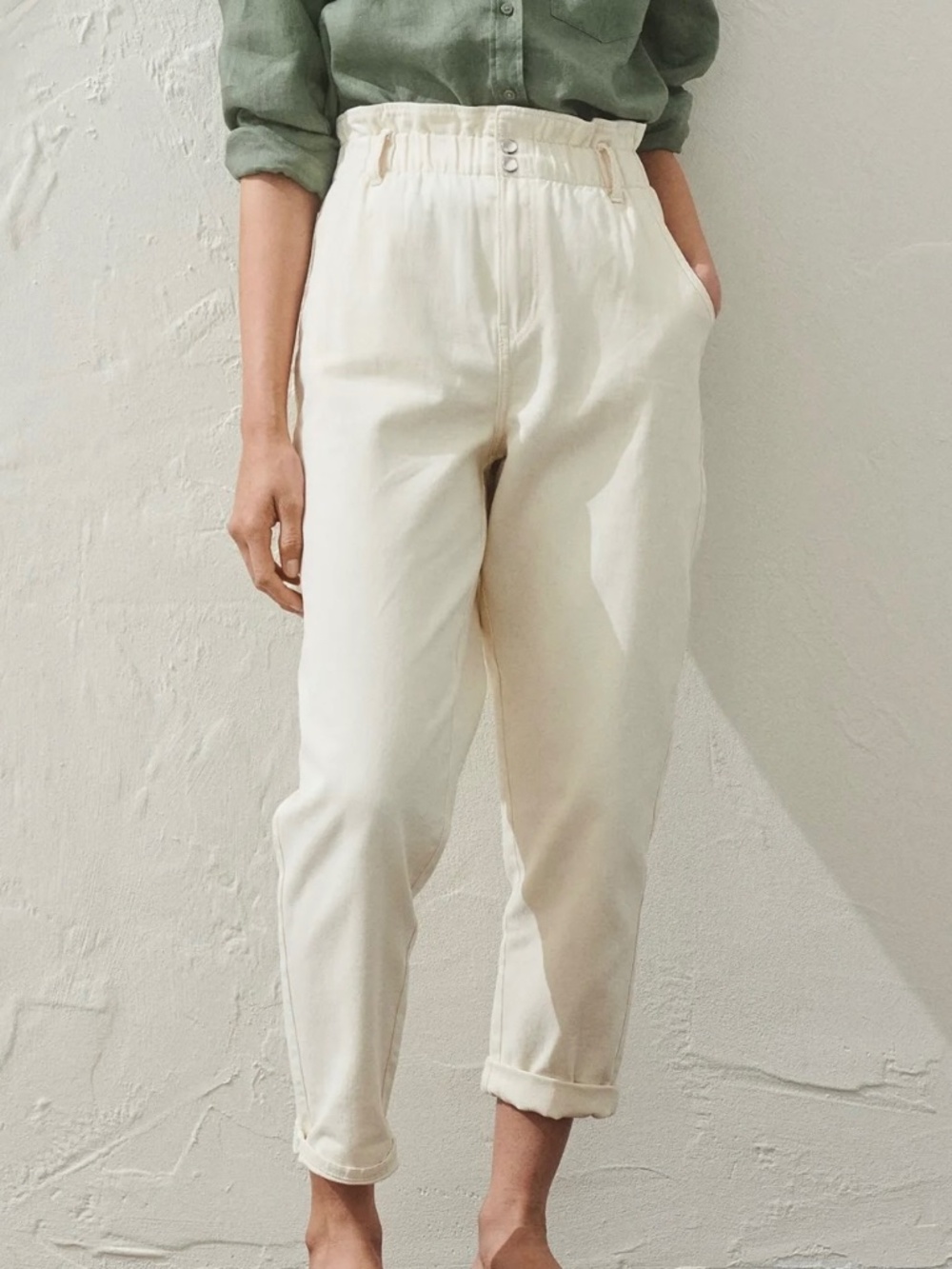 H&M Paperbag High-Waist Twill Pants in Ivory Size EUR 34 / US 2 - NWOT